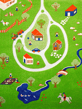 Детский развивающий игровой рельефный 3D ковер Домики в деревне синий